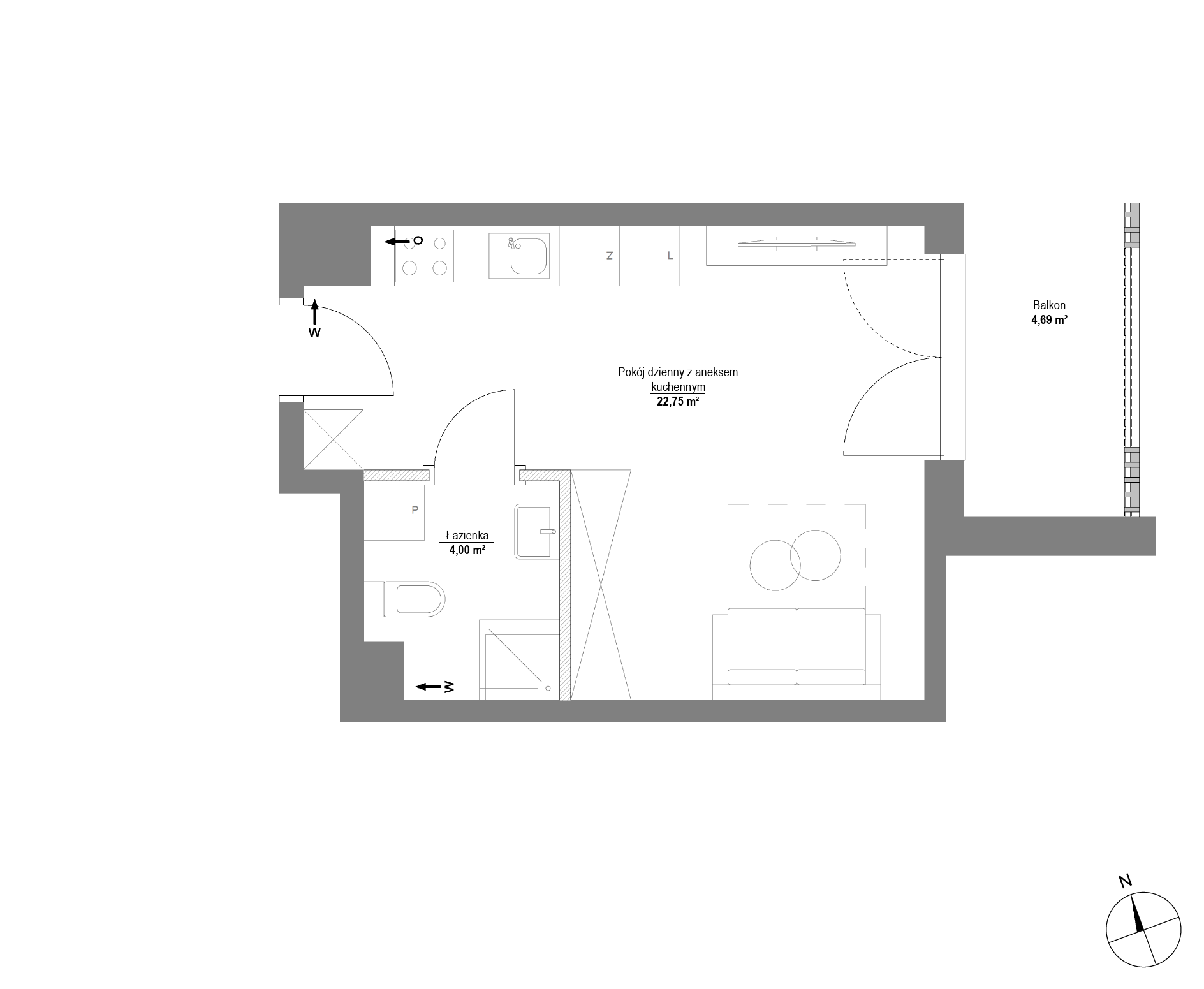 Plan 1 pok. 27m²