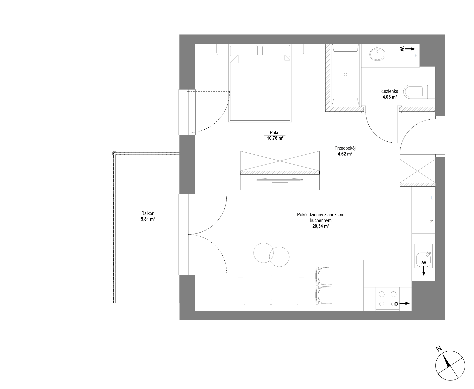 Plan 1 pok. 40m²