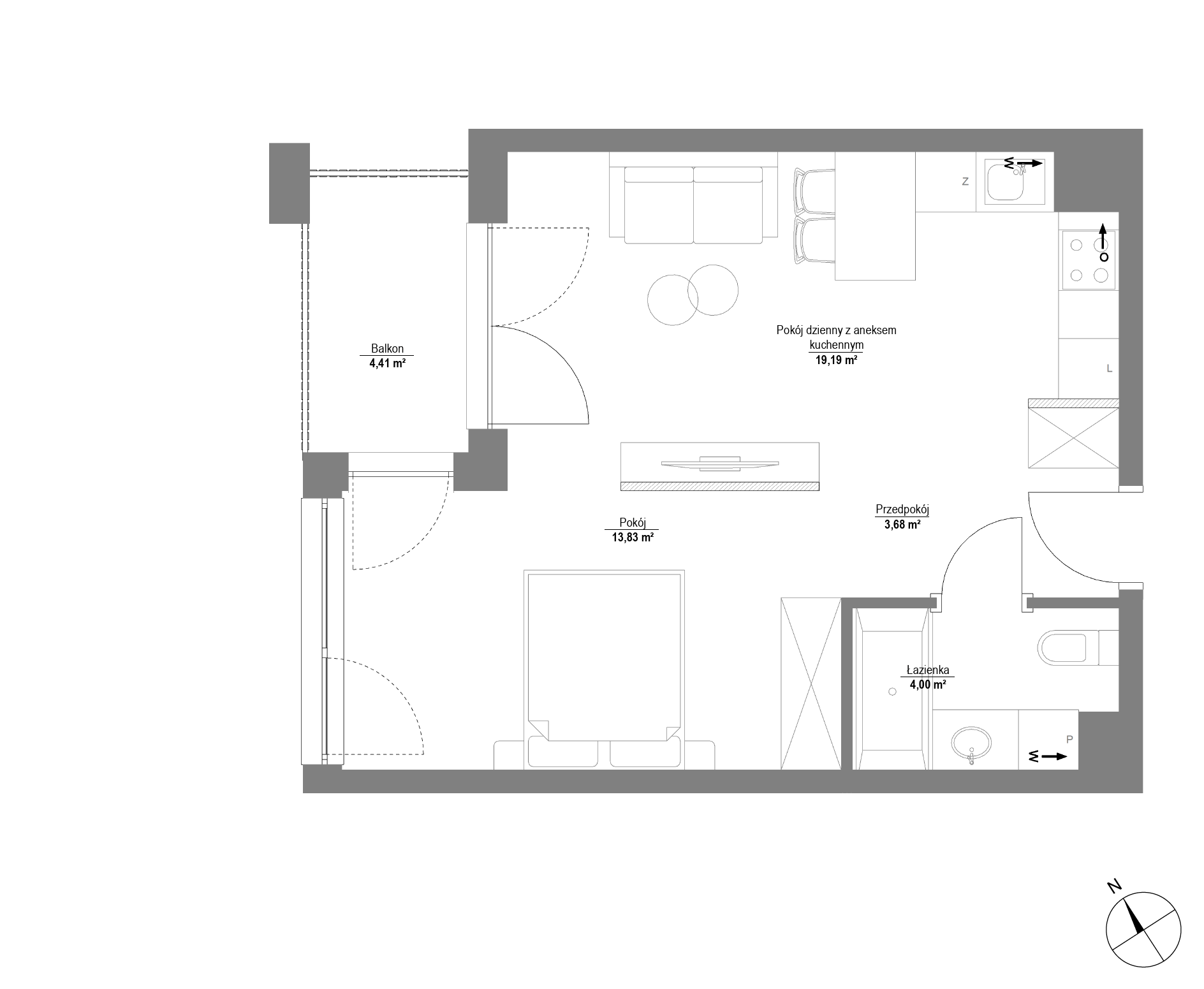 Plan 1 pok. 41m²
