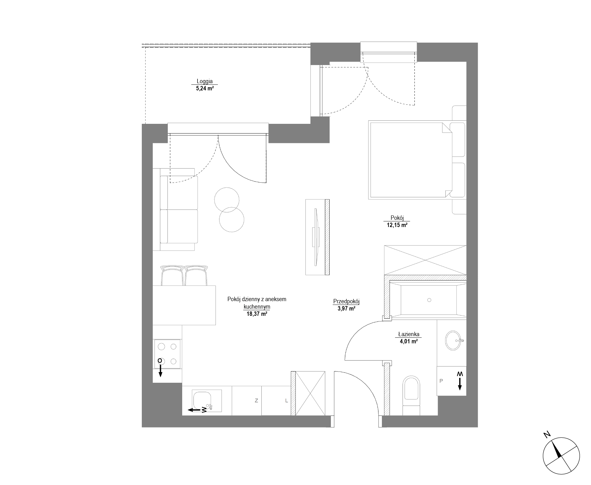 Plan 1 pok. 39m²