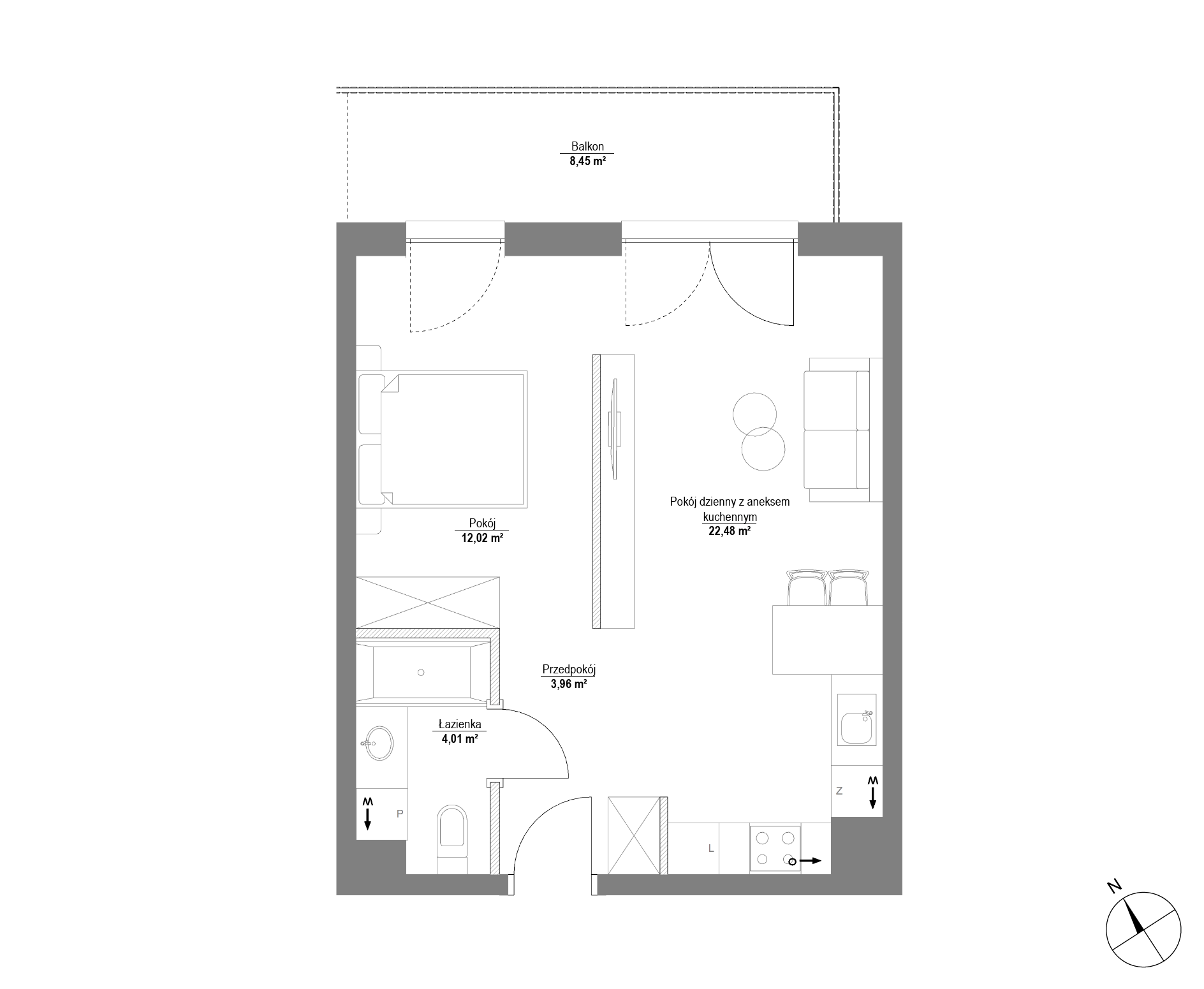 Plan 1 pok. 42m²