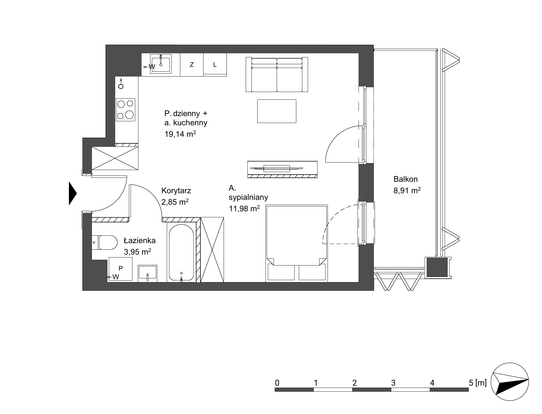 Plan 1 pok. 38m²