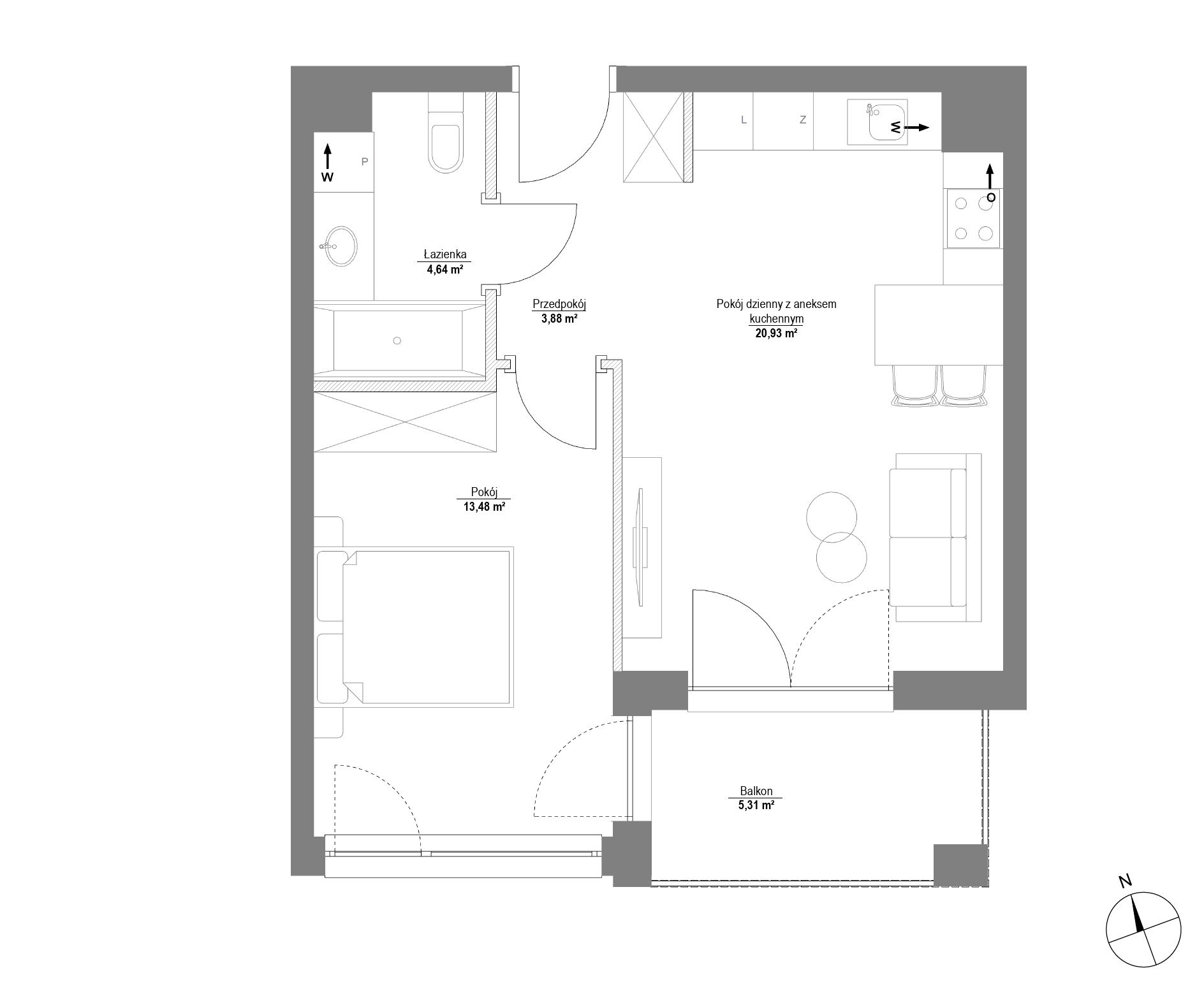 Plan 2 pok. 43m²