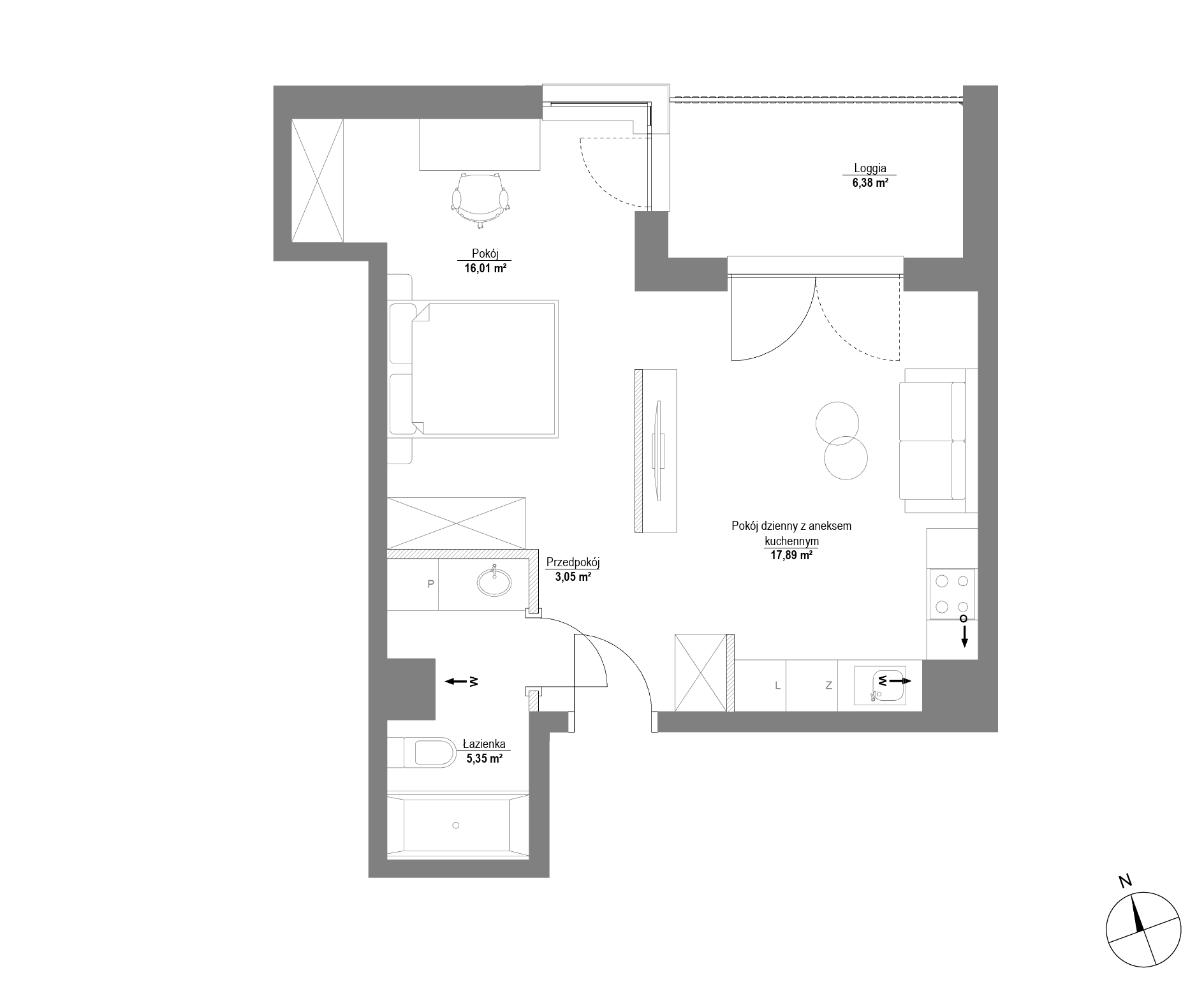 Plan 1 pok. 42m²