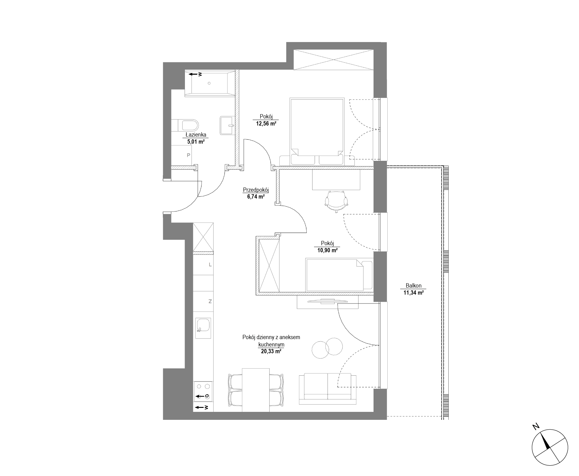 Plan 3 pok. 56m²