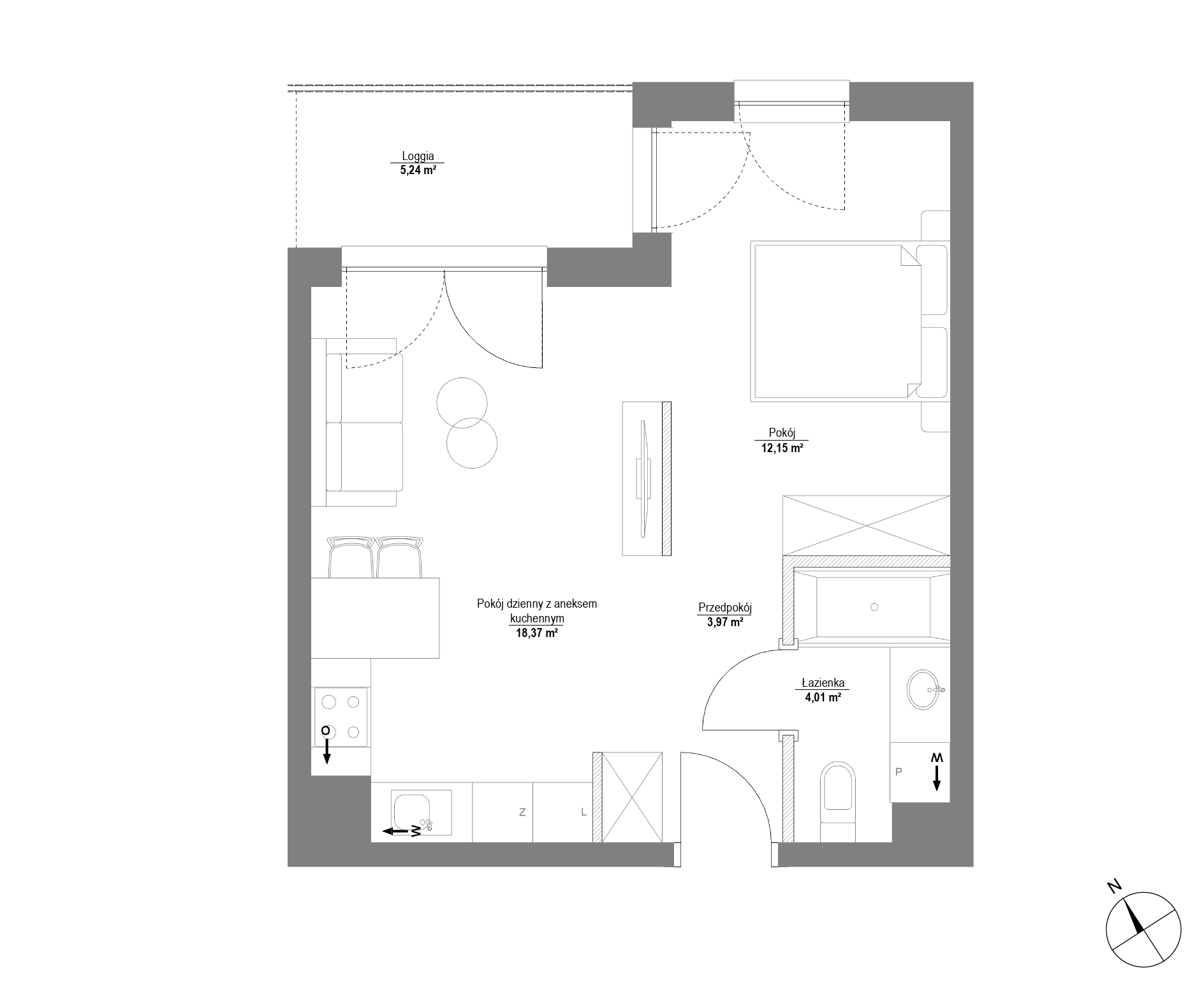 Plan 1 pok. 39m²
