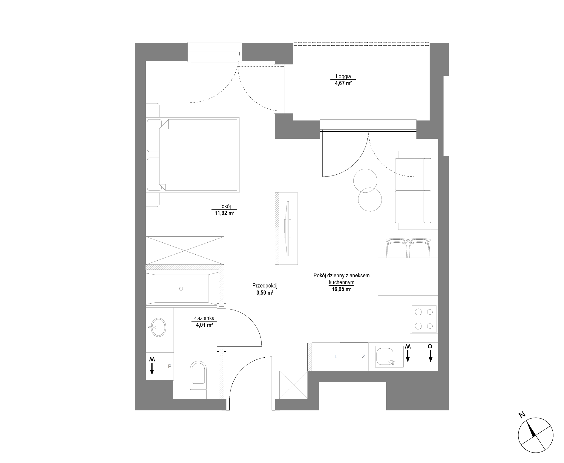 Plan 1 pok. 36m²