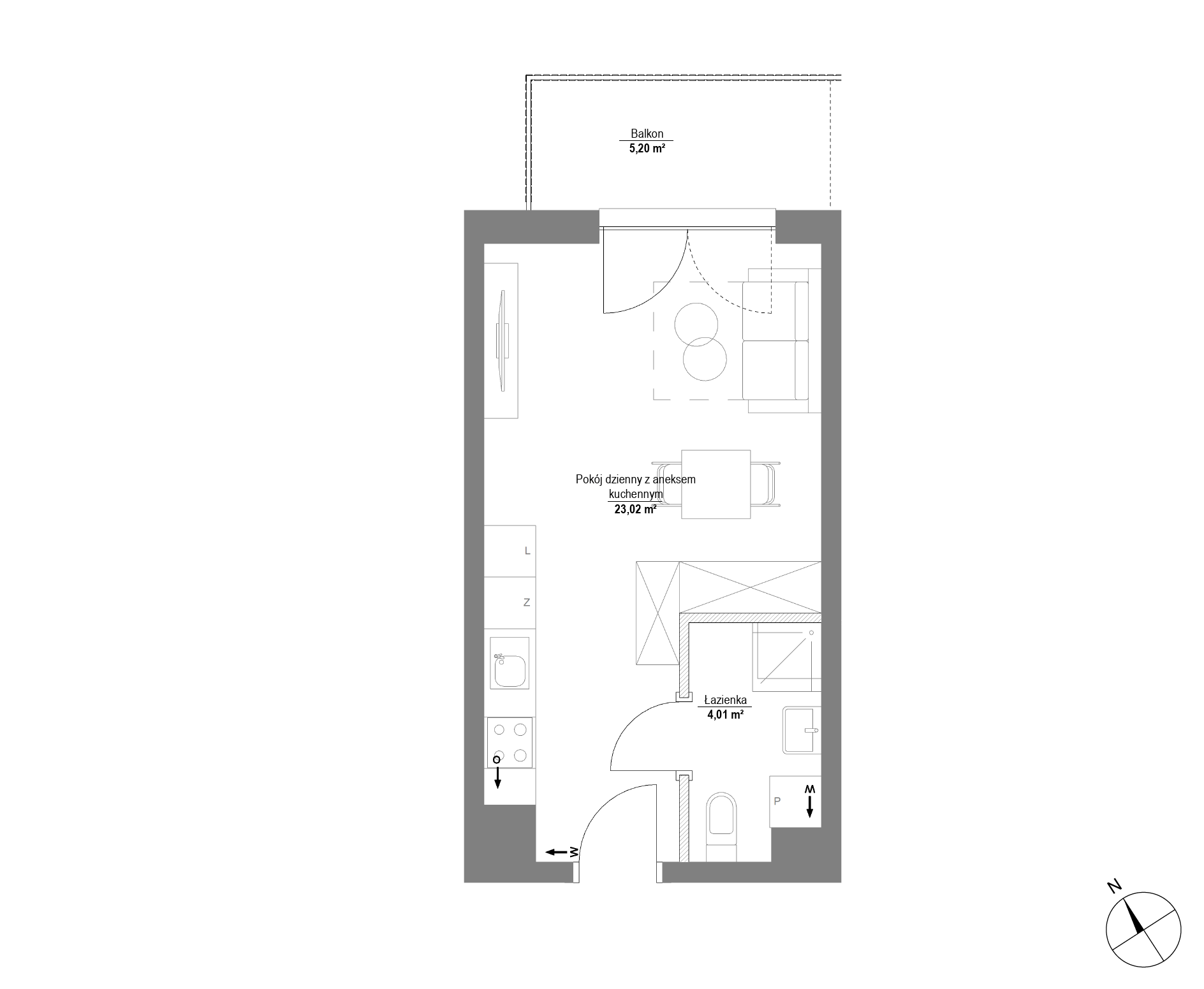 Plan 1 pok. 27m²