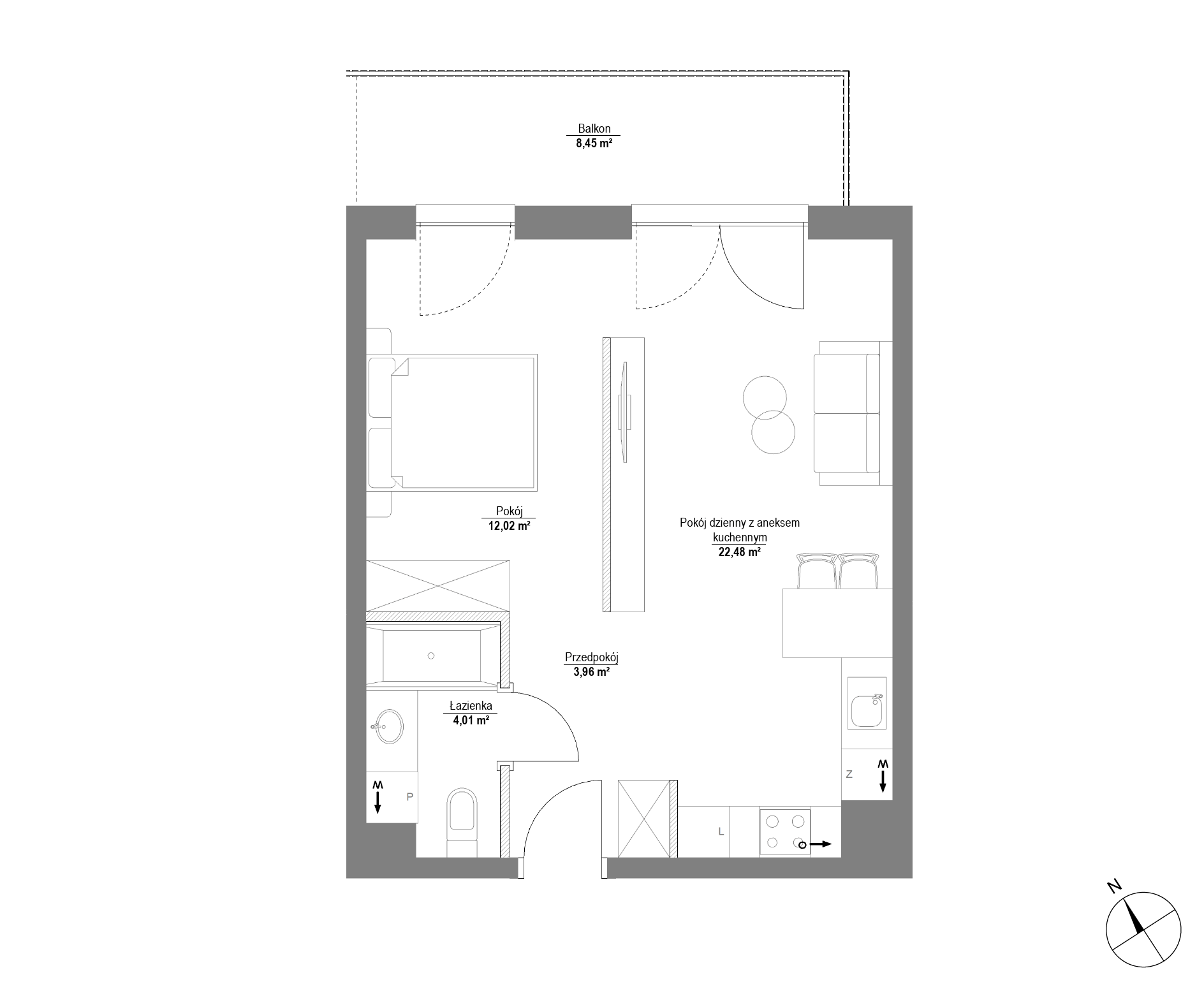 Plan 1 pok. 42m²