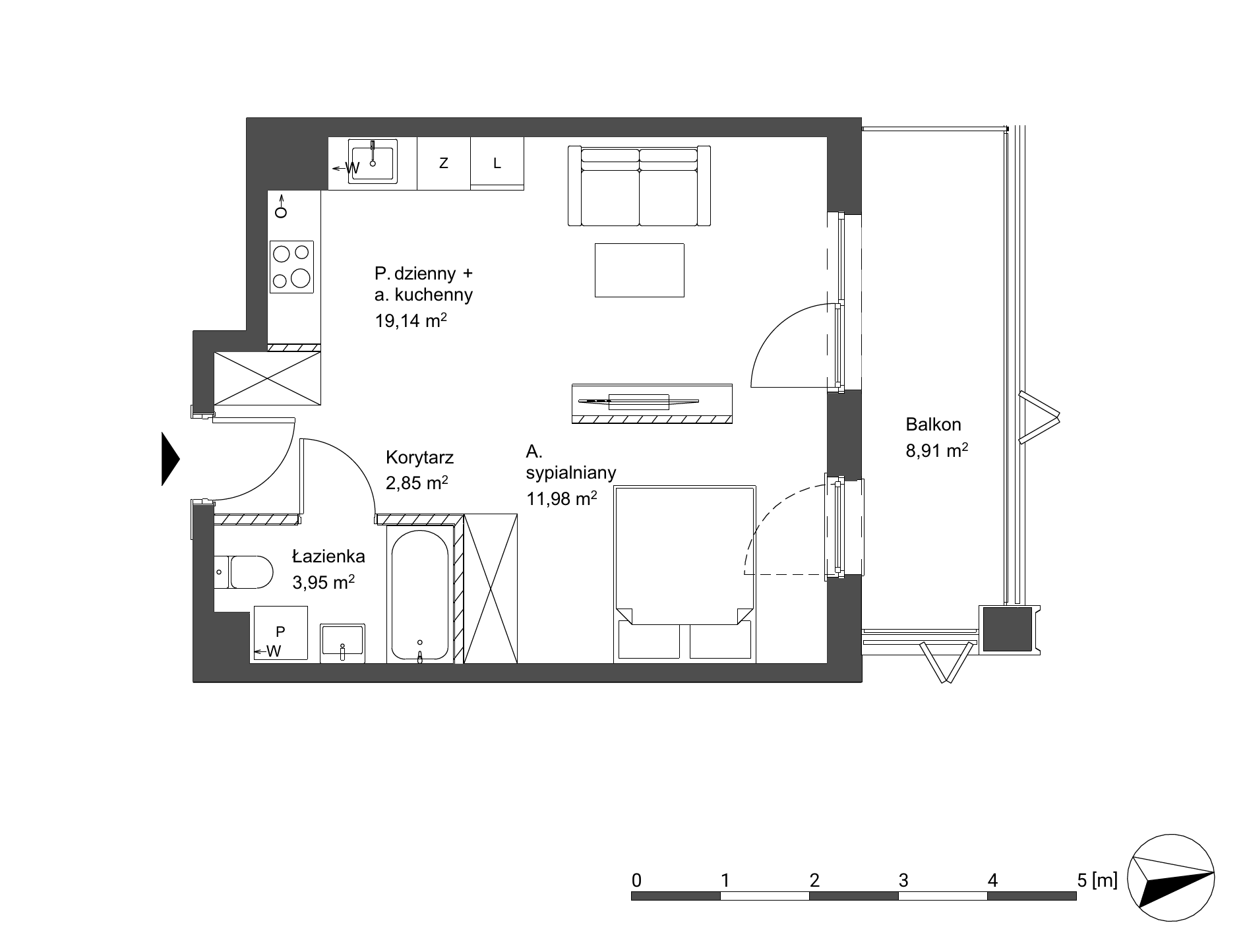 Plan 1 pok. 38m²