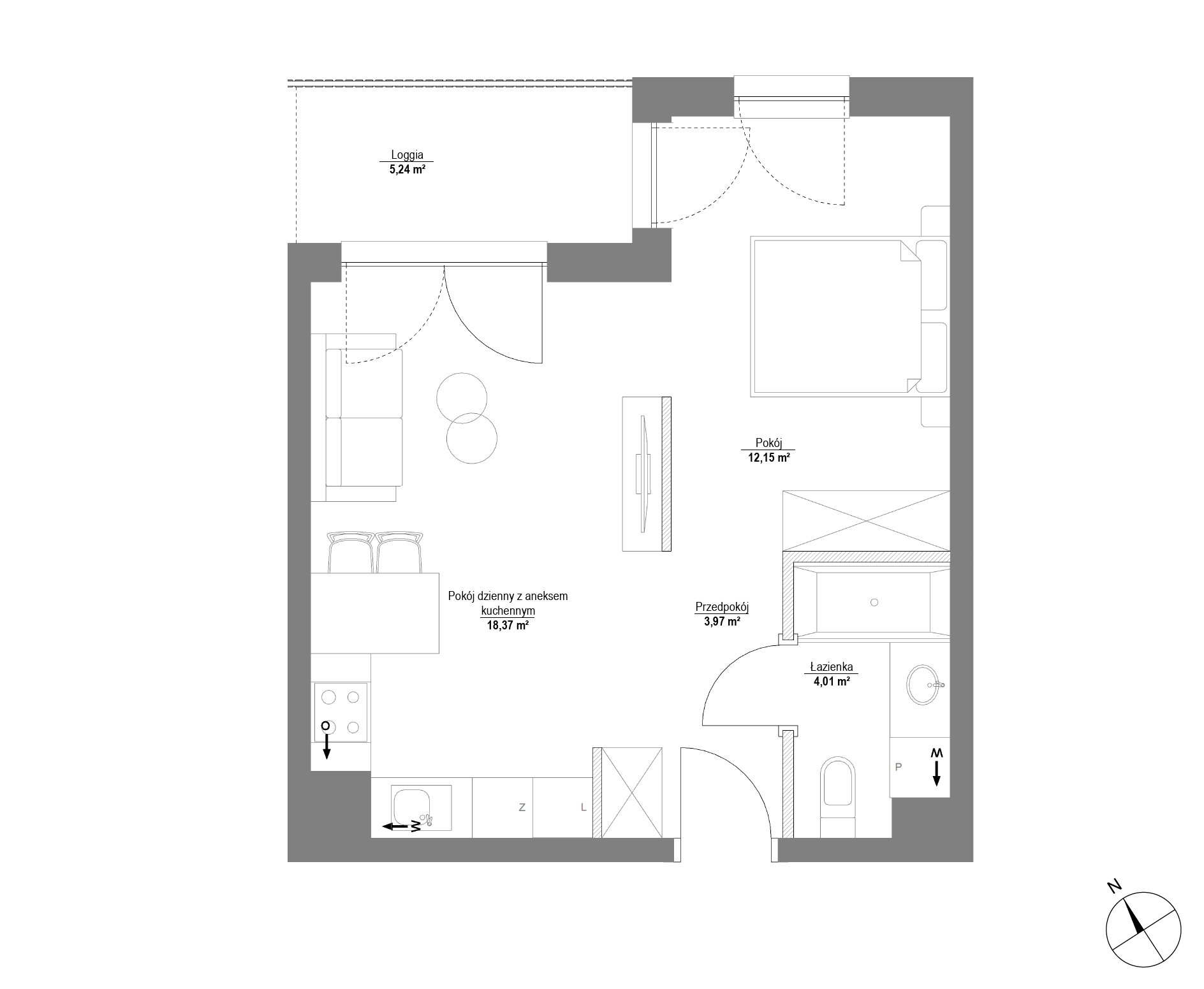 Plan 1 pok. 39m²