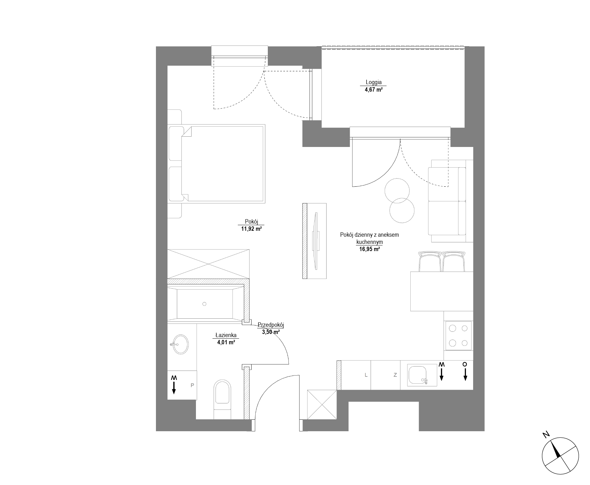 Plan 1 pok. 36m²