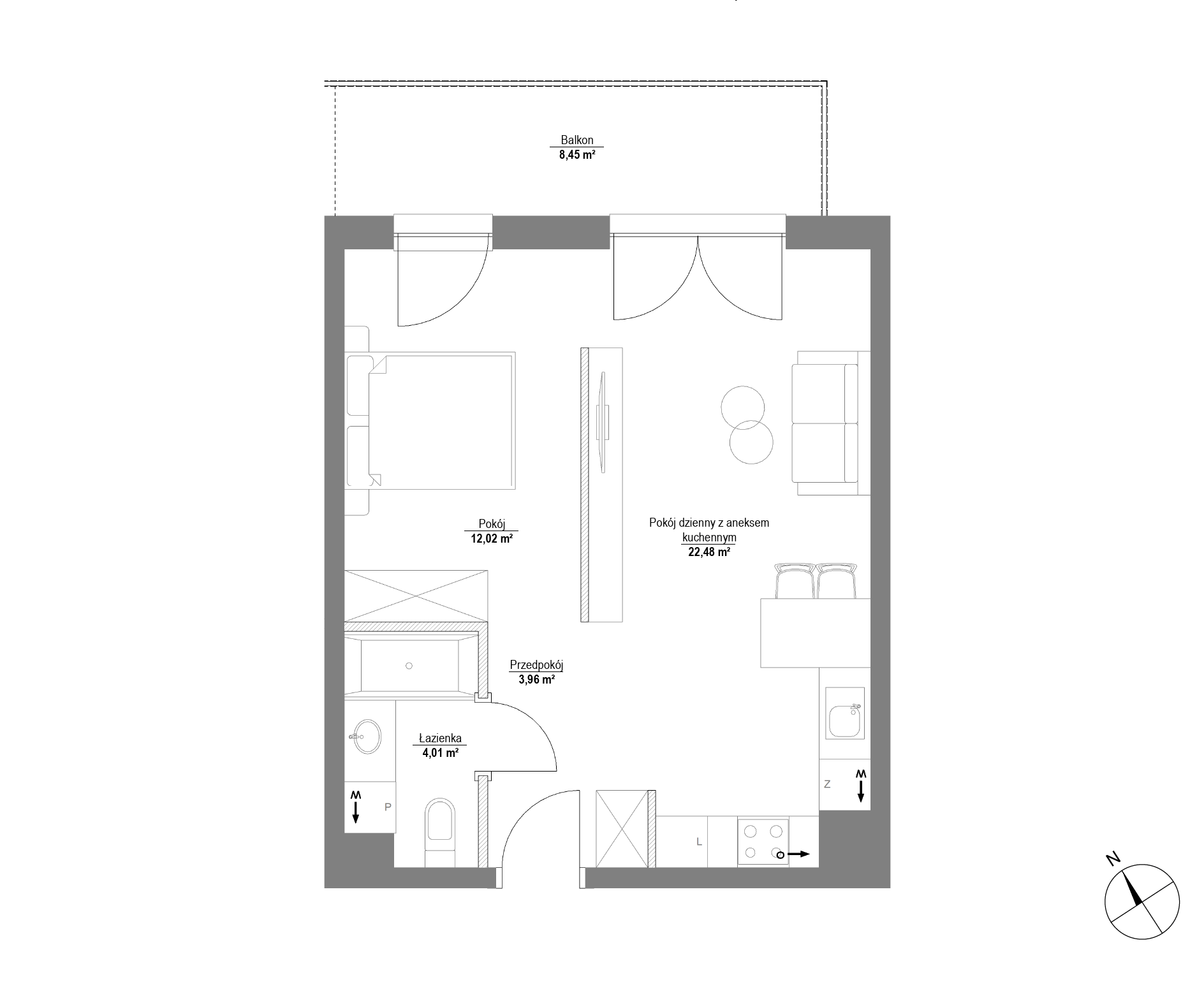 Plan 1 pok. 42m²