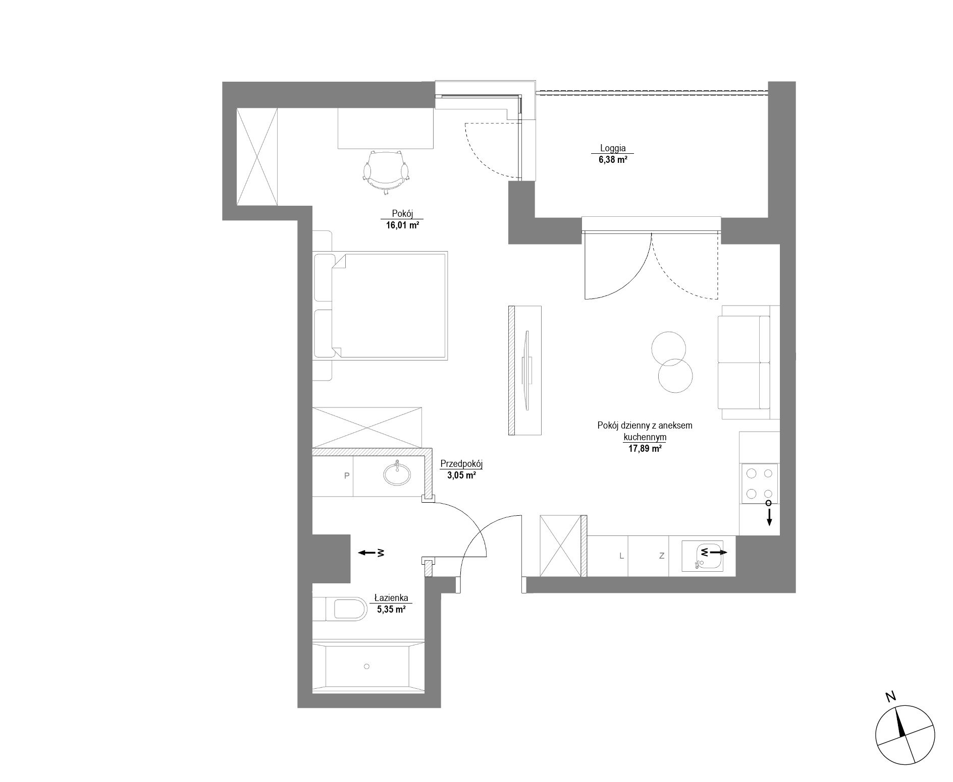 Plan 1 pok. 42m²