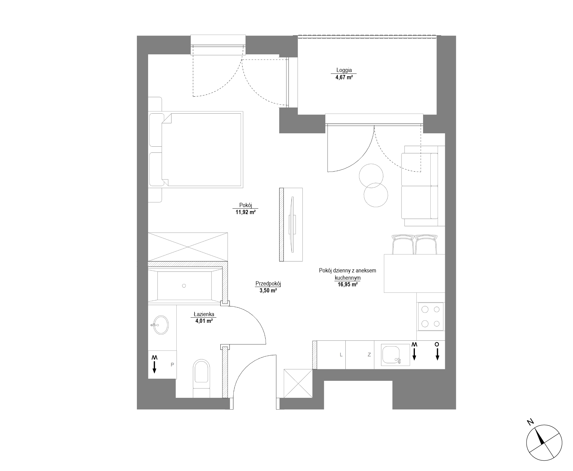 Plan 1 pok. 36m²