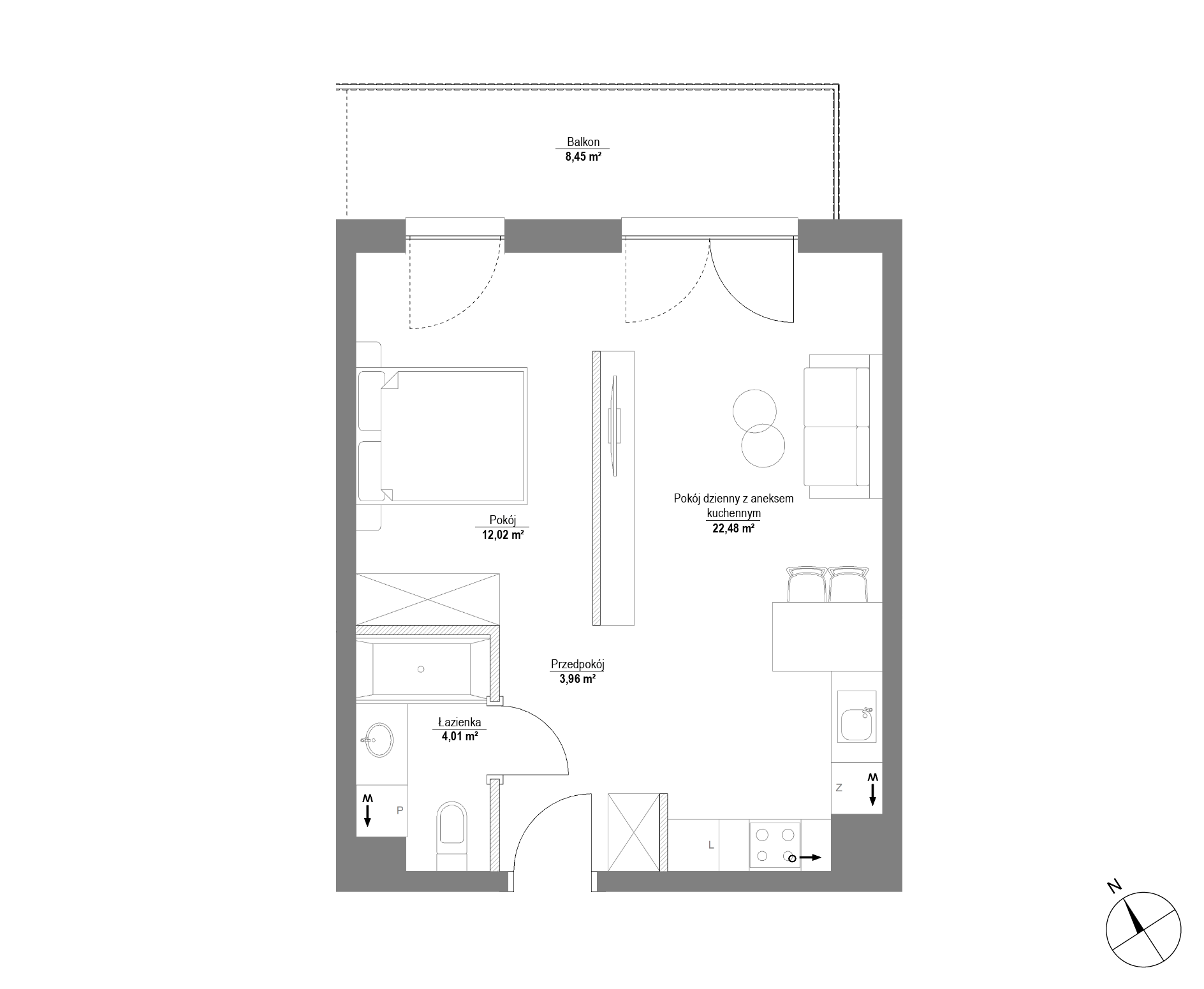 Plan 1 pok. 42m²
