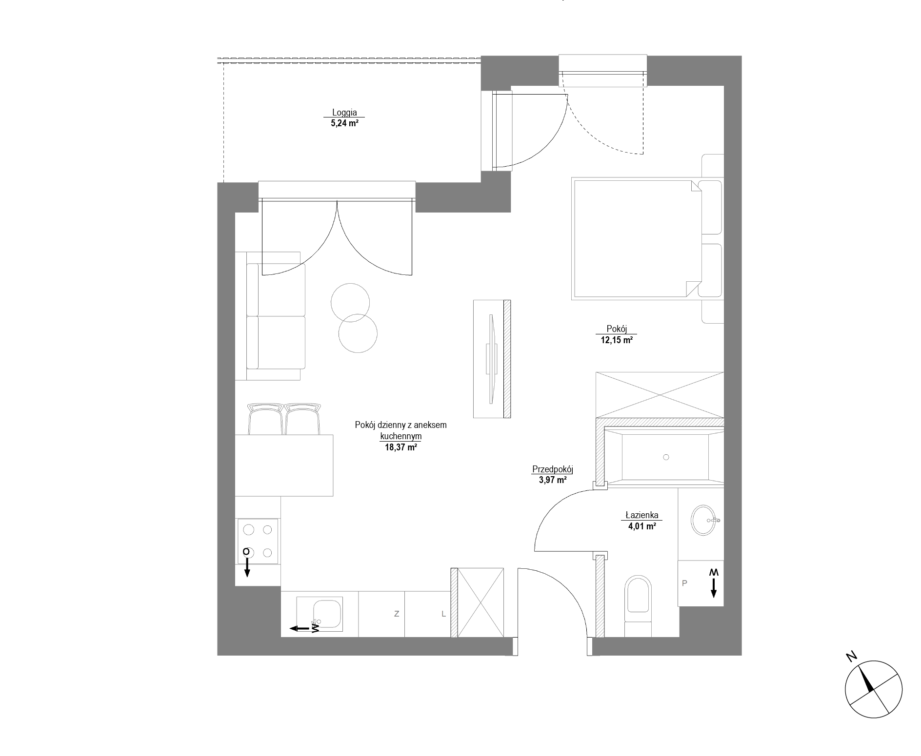 Plan 1 pok. 39m²