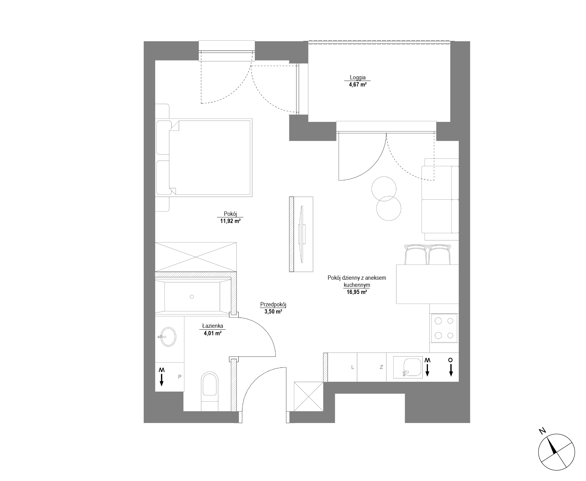 Plan 1 pok. 36m²