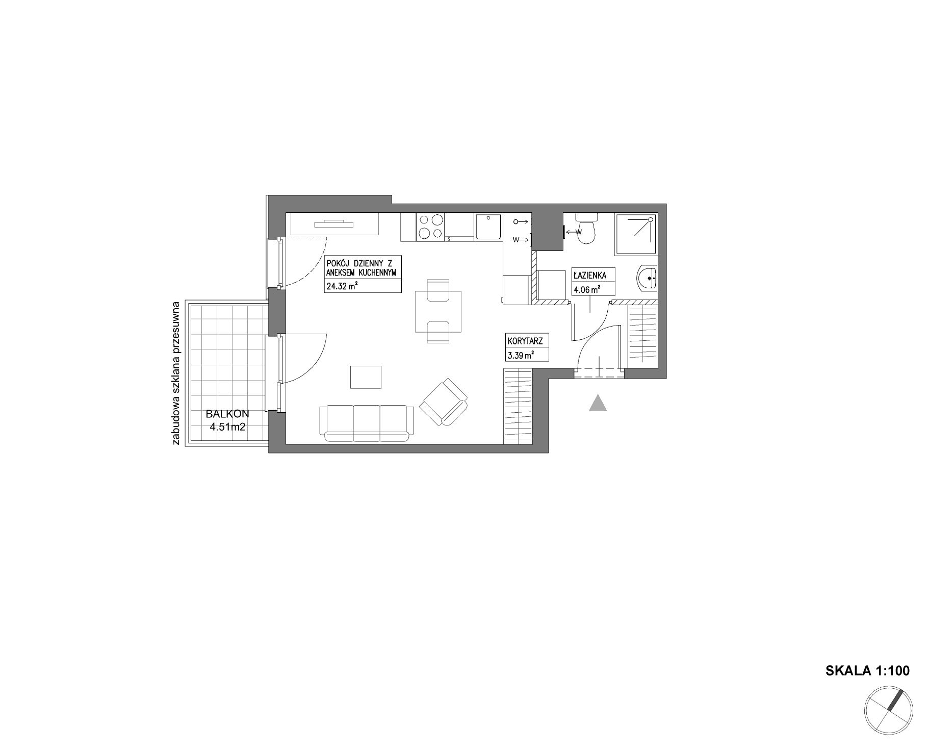 Plan 1 pok. 32m²