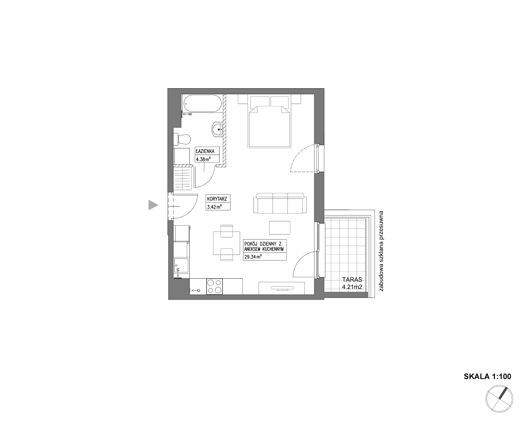Plan 1 pok. 37m²