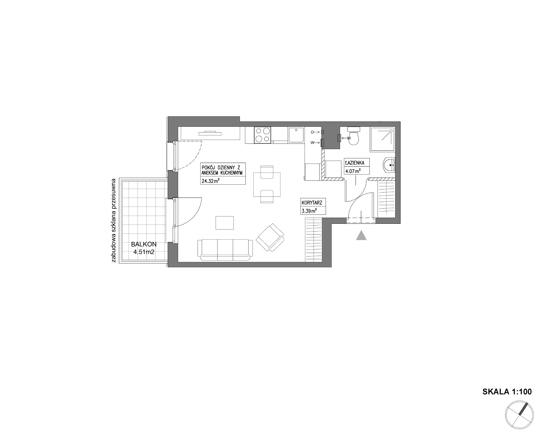Plan 1 pok. 32m²