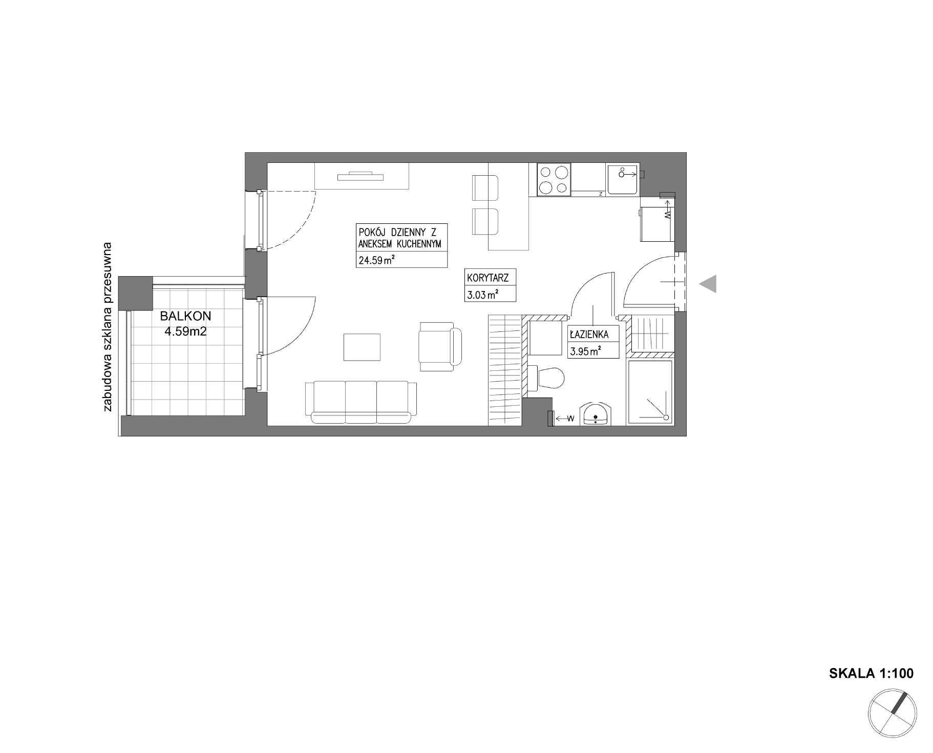 Plan 1 pok. 32m²