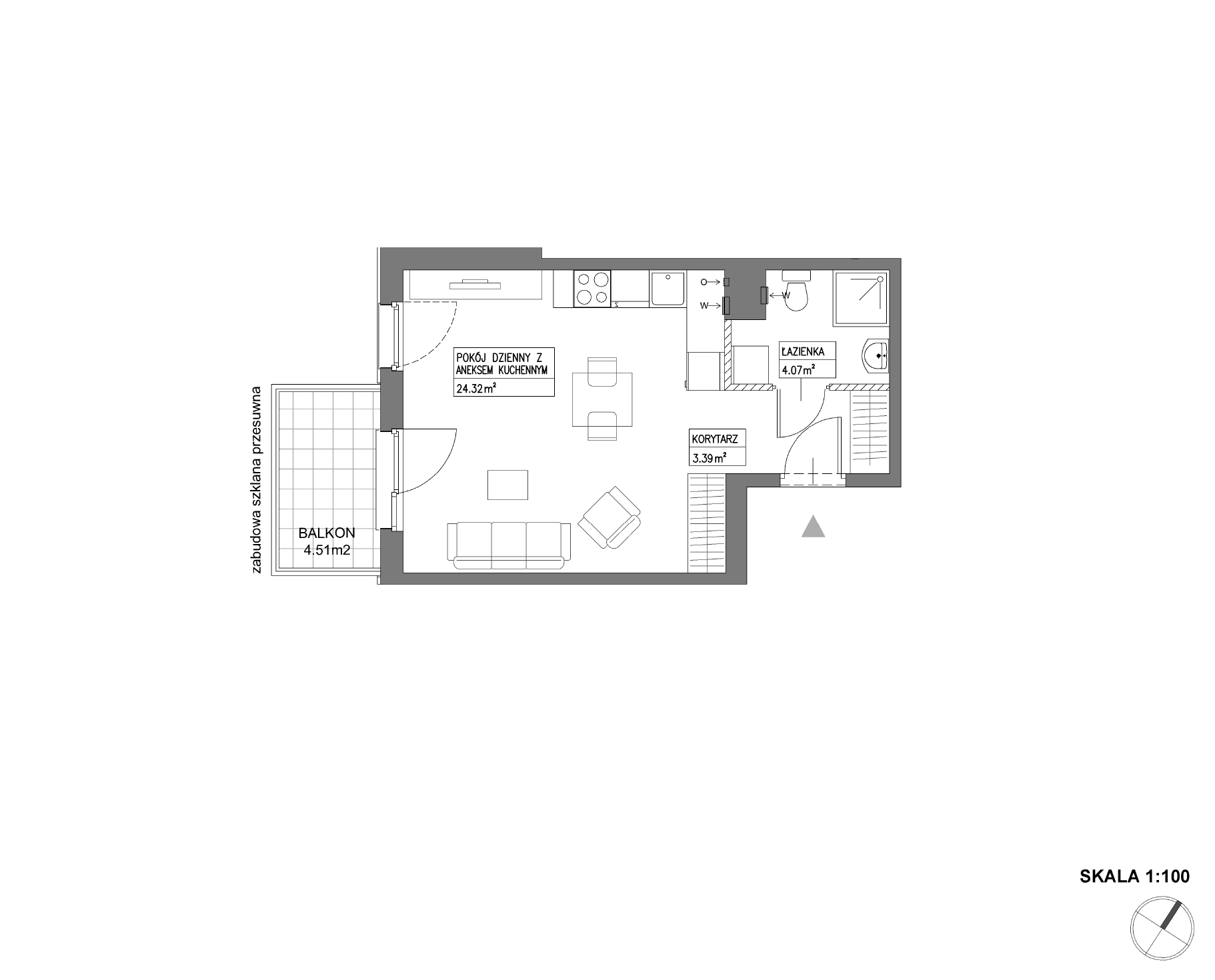 Plan 1 pok. 32m²
