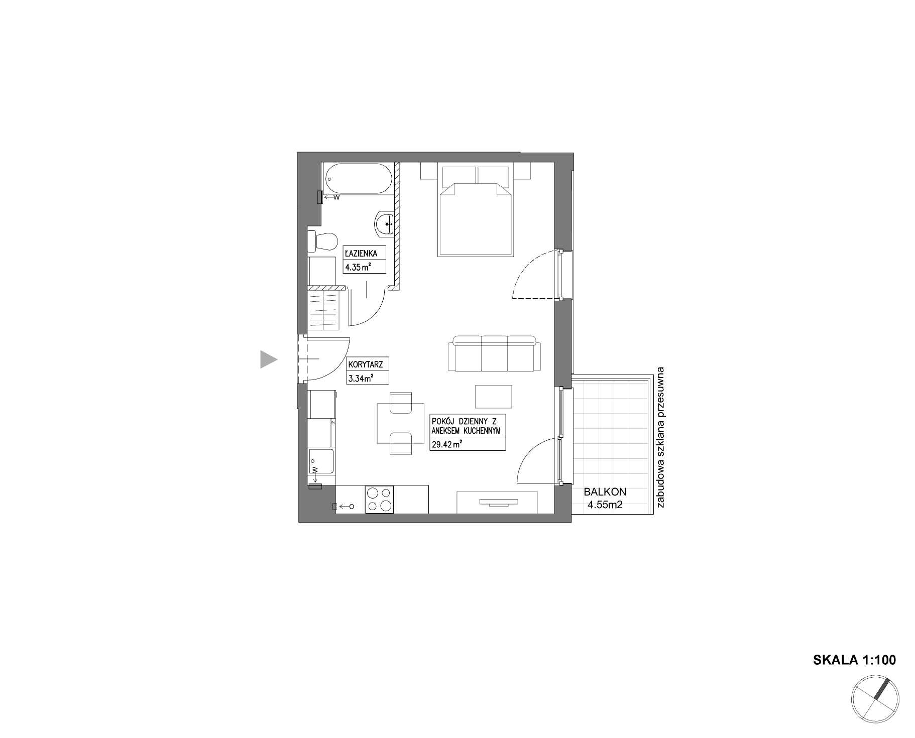 Plan 1 pok. 37m²