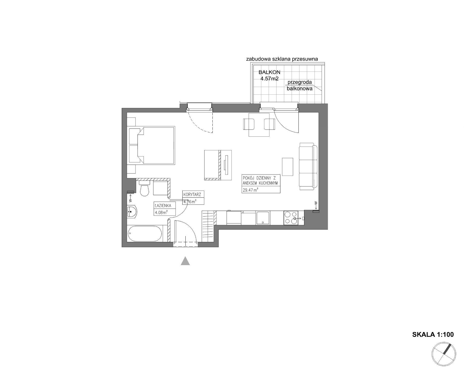 Plan 1 pok. 38m²