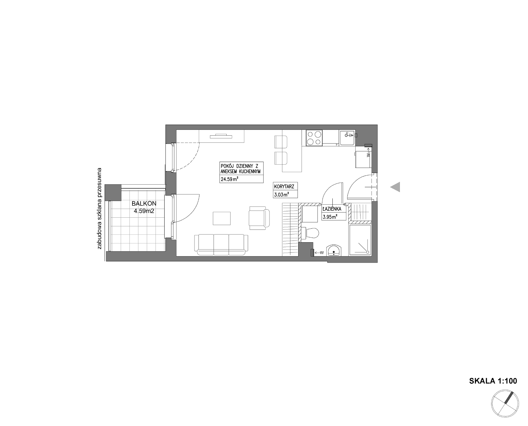 Plan 1 pok. 32m²