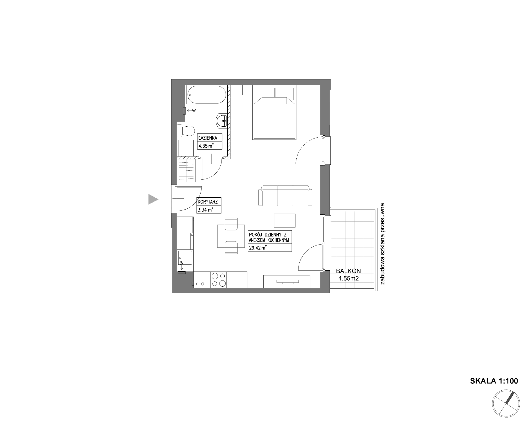 Plan 1 pok. 37m²