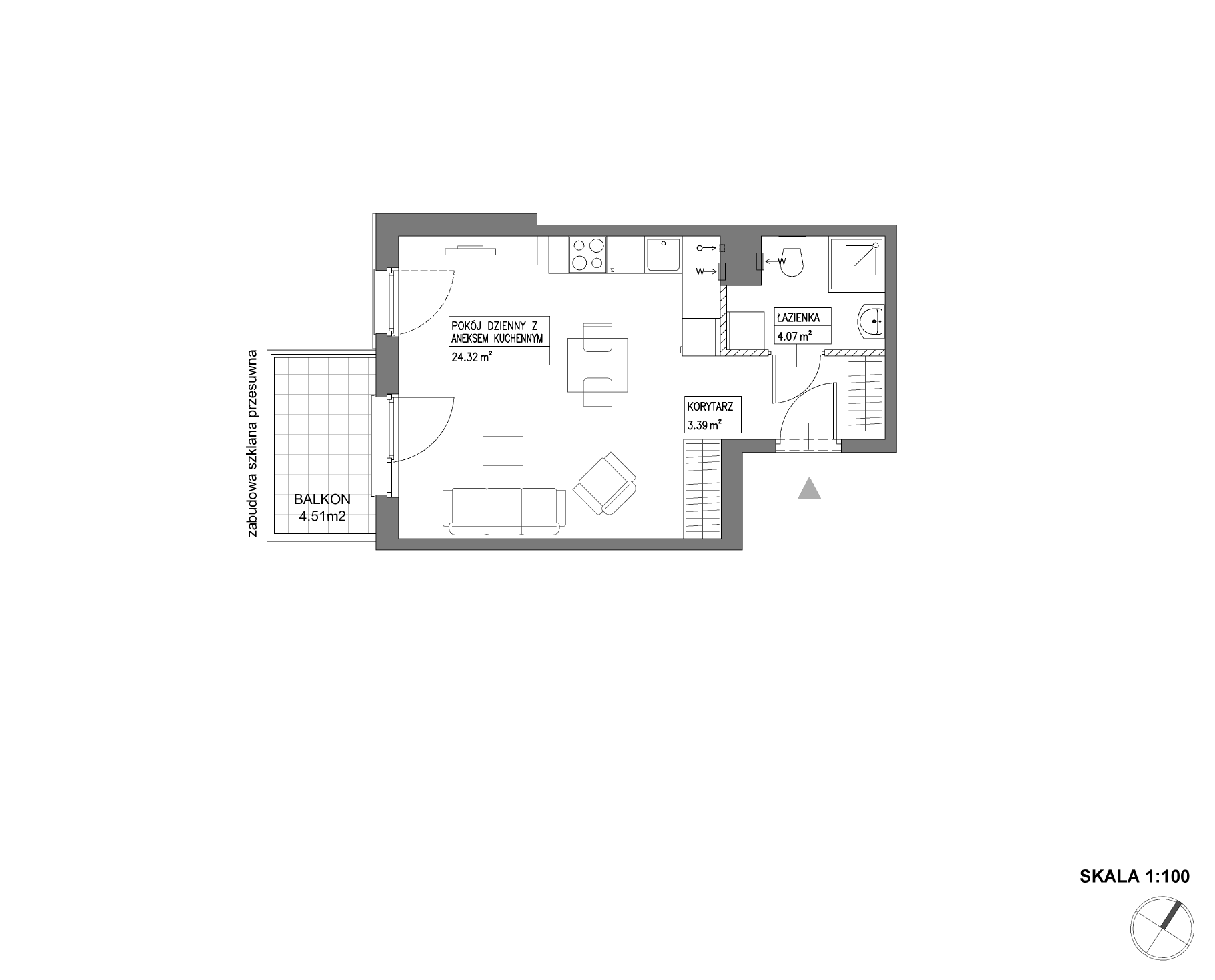 Plan 1 pok. 32m²