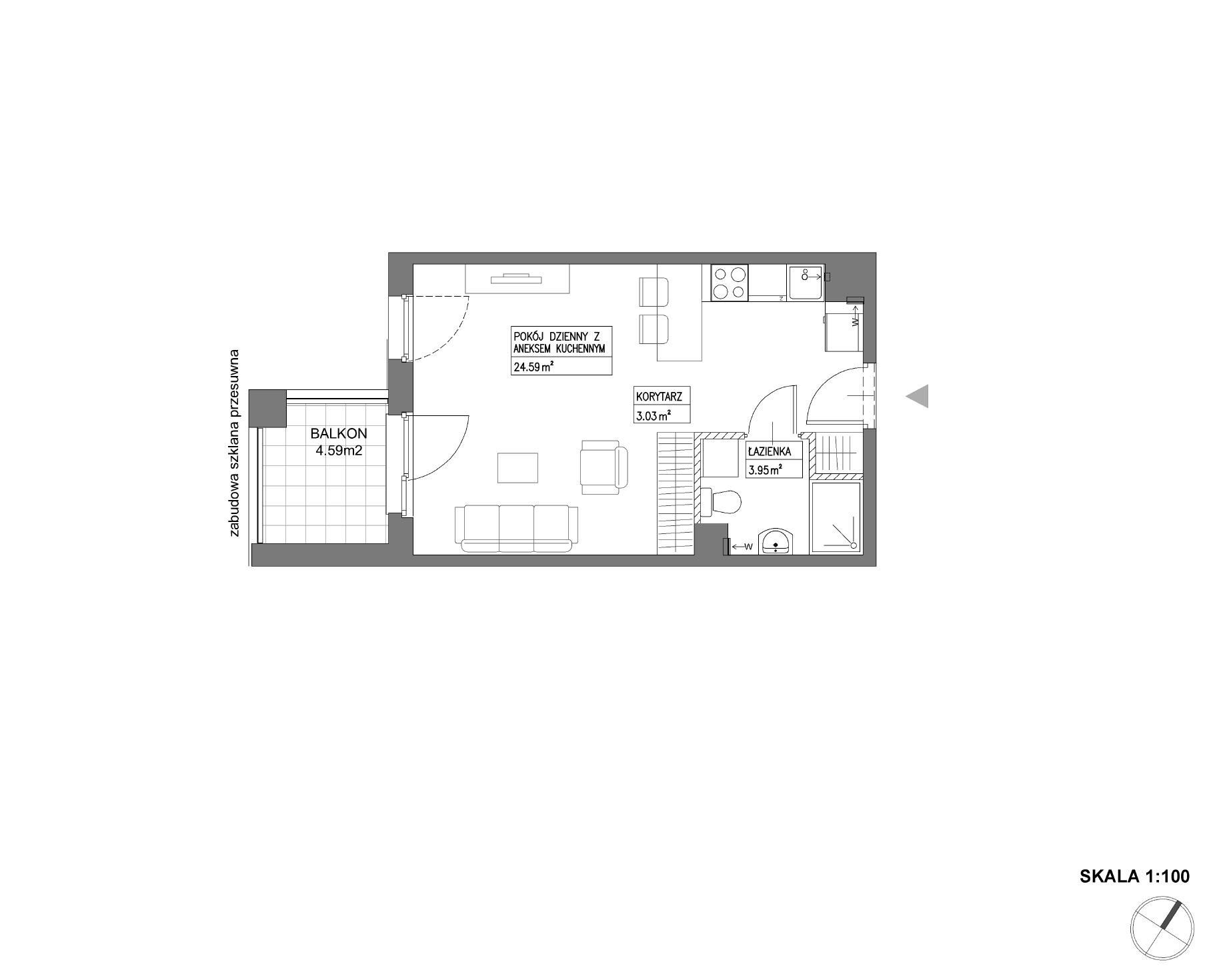 Plan 1 pok. 32m²