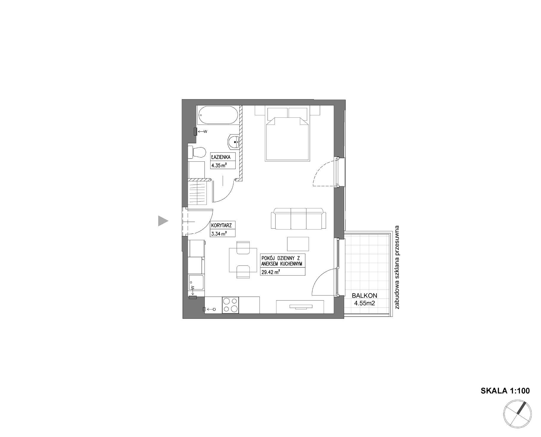Plan 1 pok. 37m²