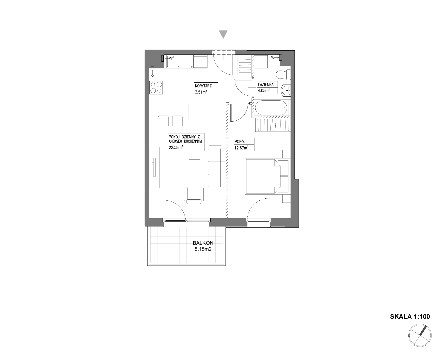 Plan 2 pok. 43m²