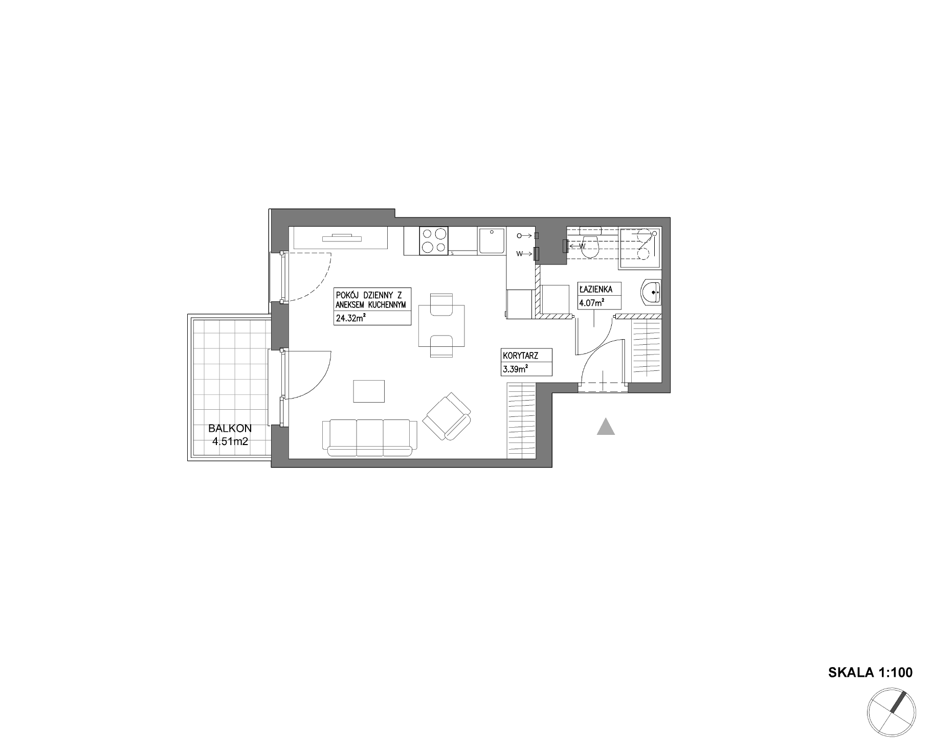 Plan 1 pok. 32m²