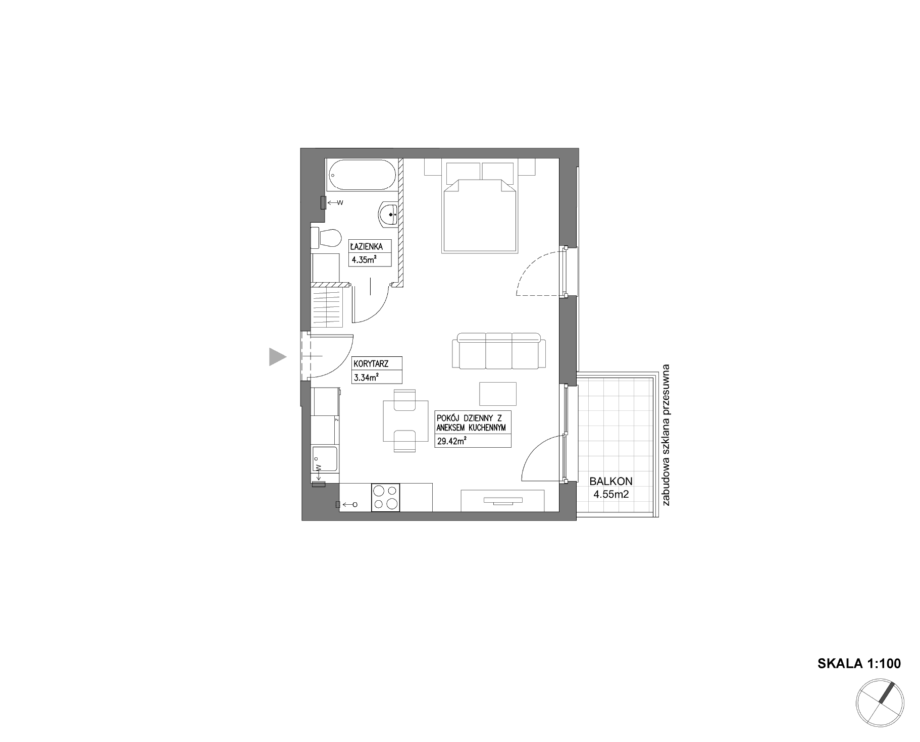 Plan 1 pok. 37m²