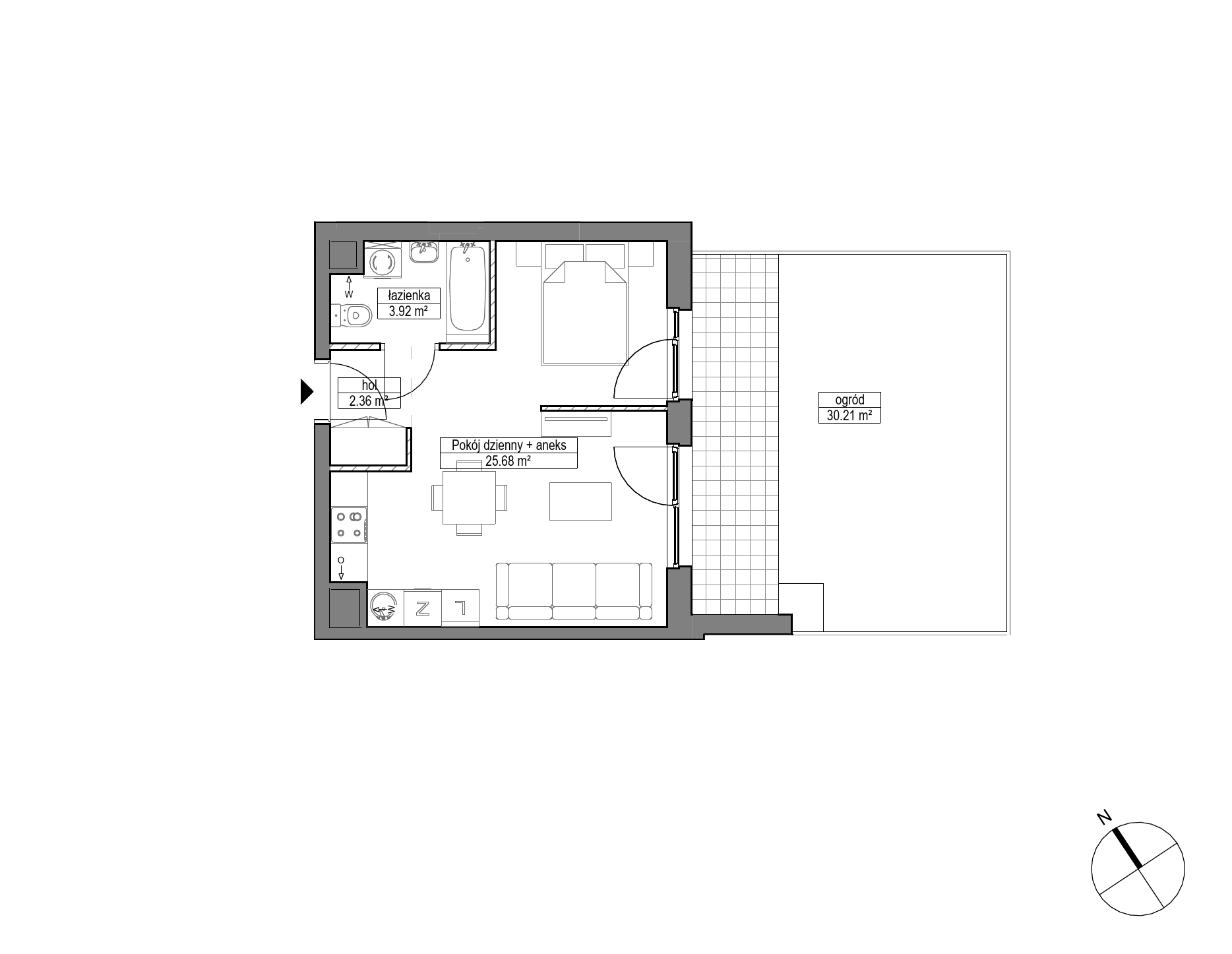 Plan 1 pok. 32m²