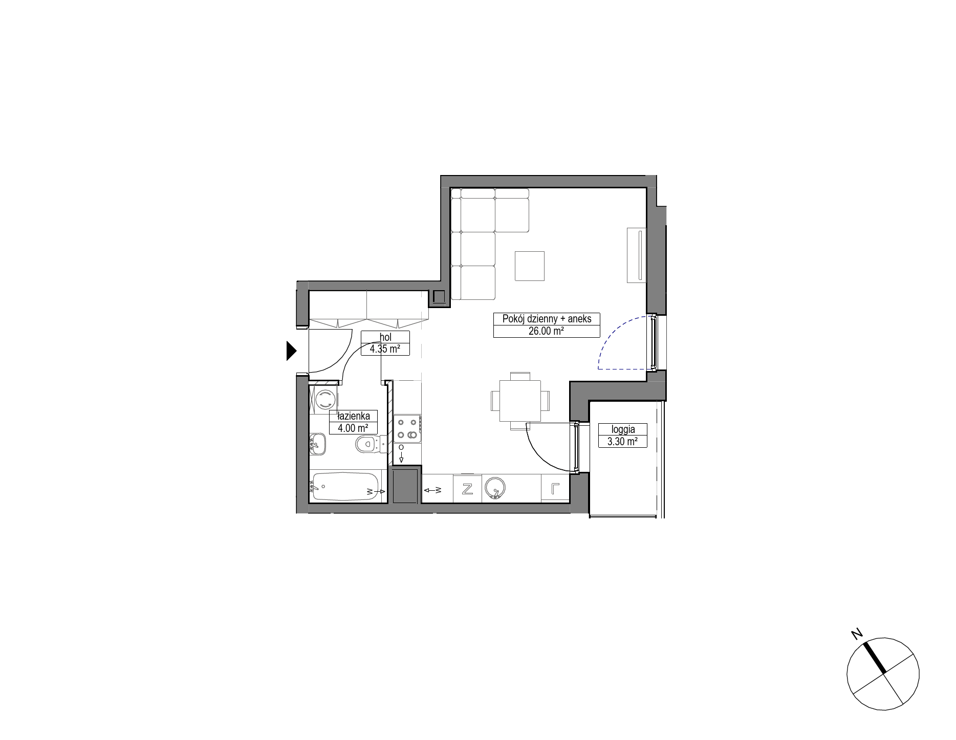 Plan 1 pok. 34m²