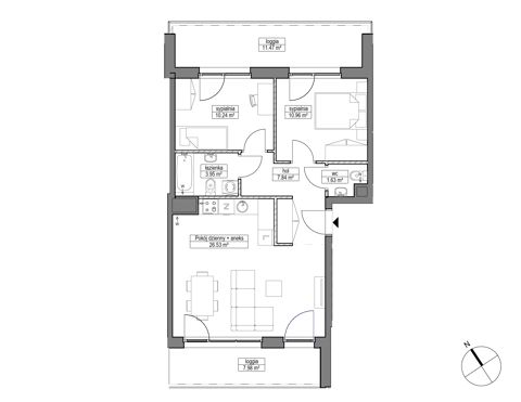 Plan 3 pok. 61m²
