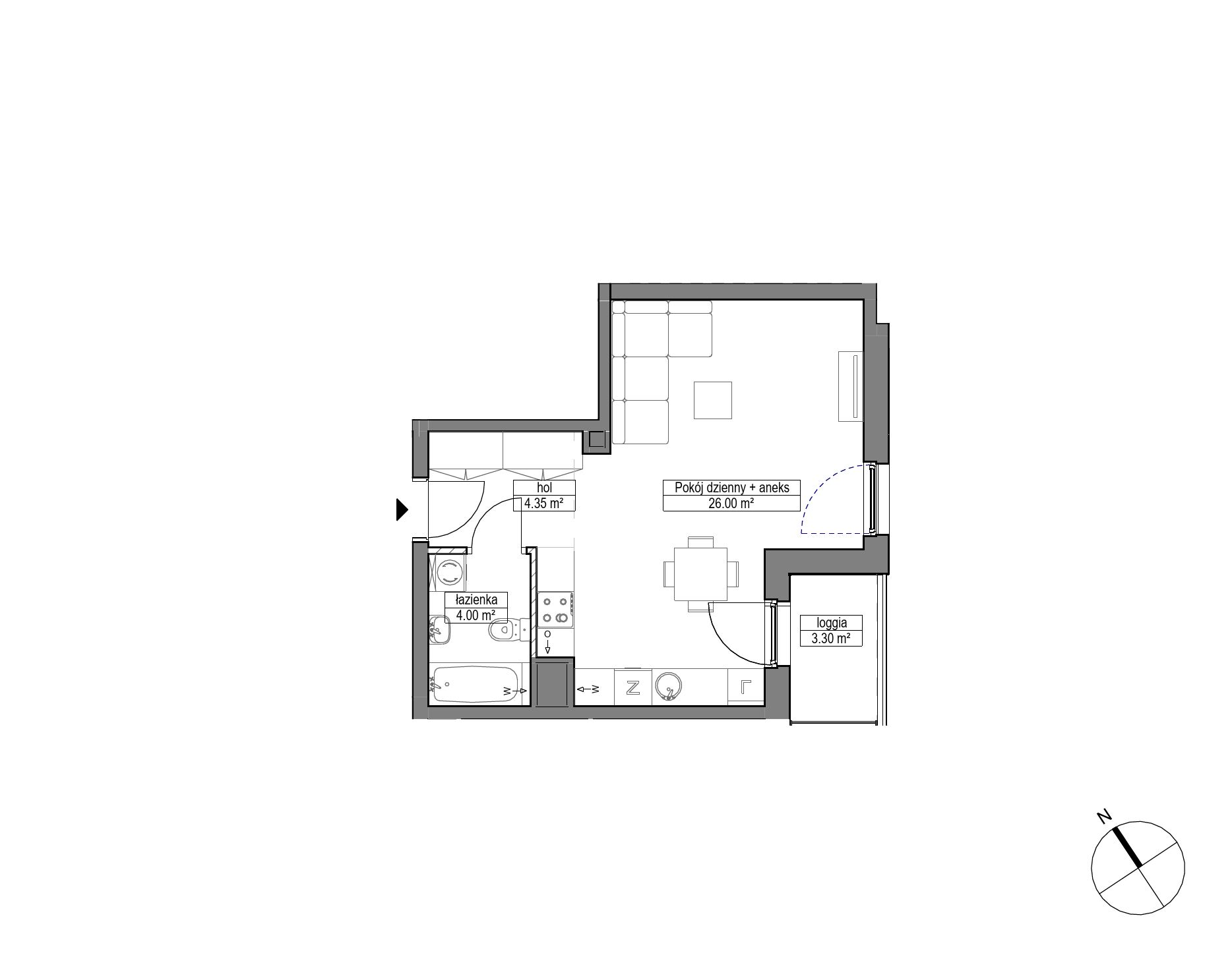 Plan 1 pok. 34m²