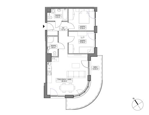 Plan 3 pok. 64m²