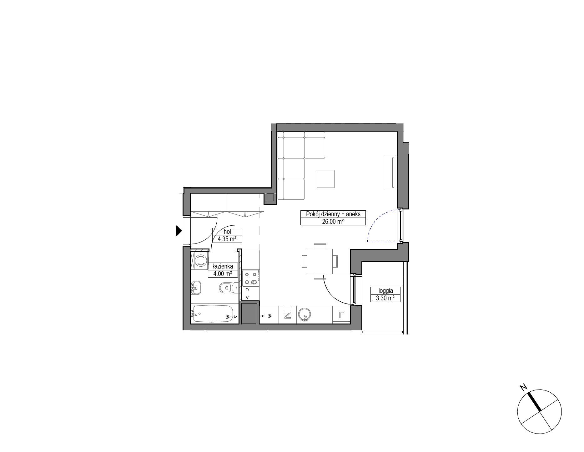 Plan 1 pok. 34m²