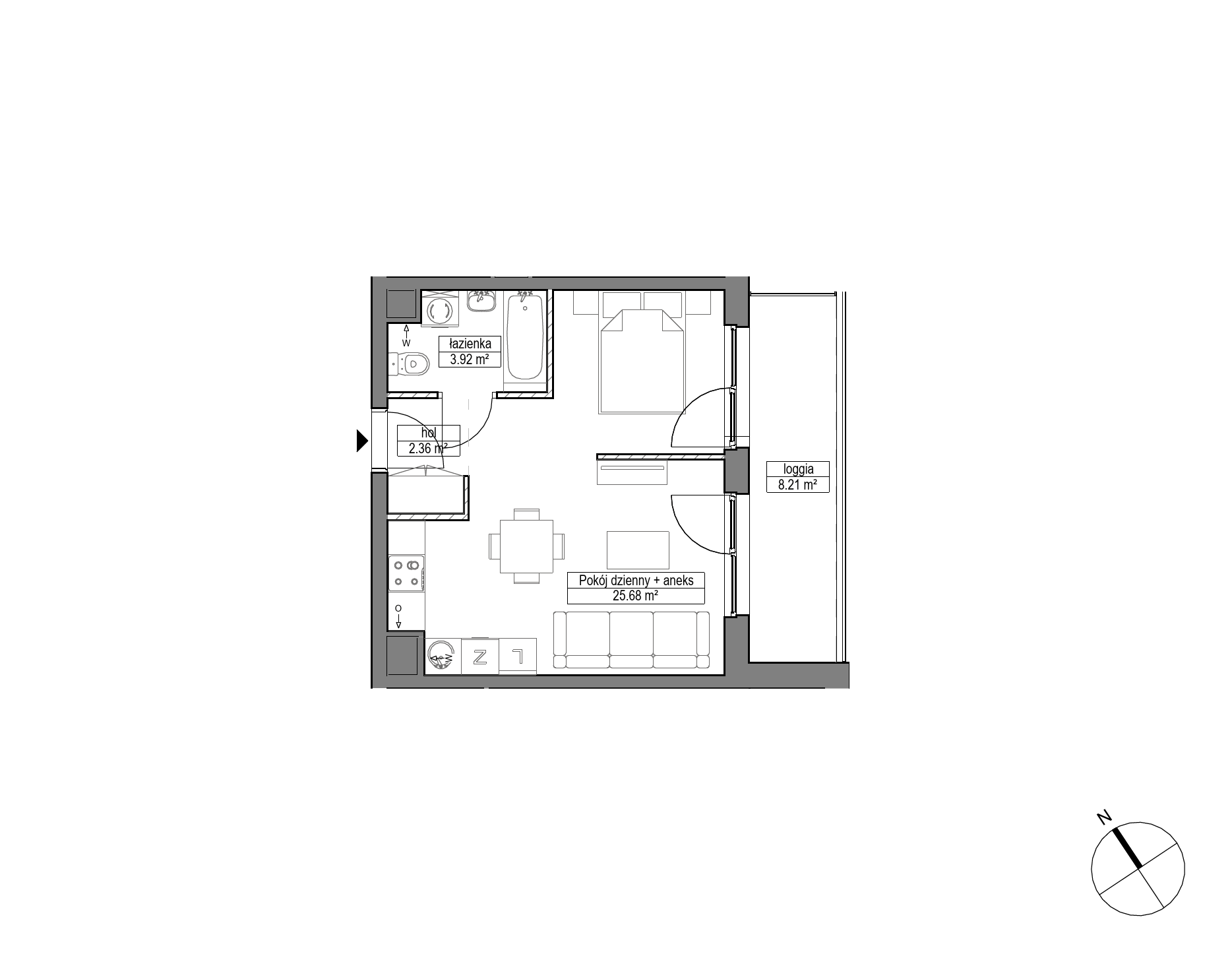 Plan 1 pok. 32m²