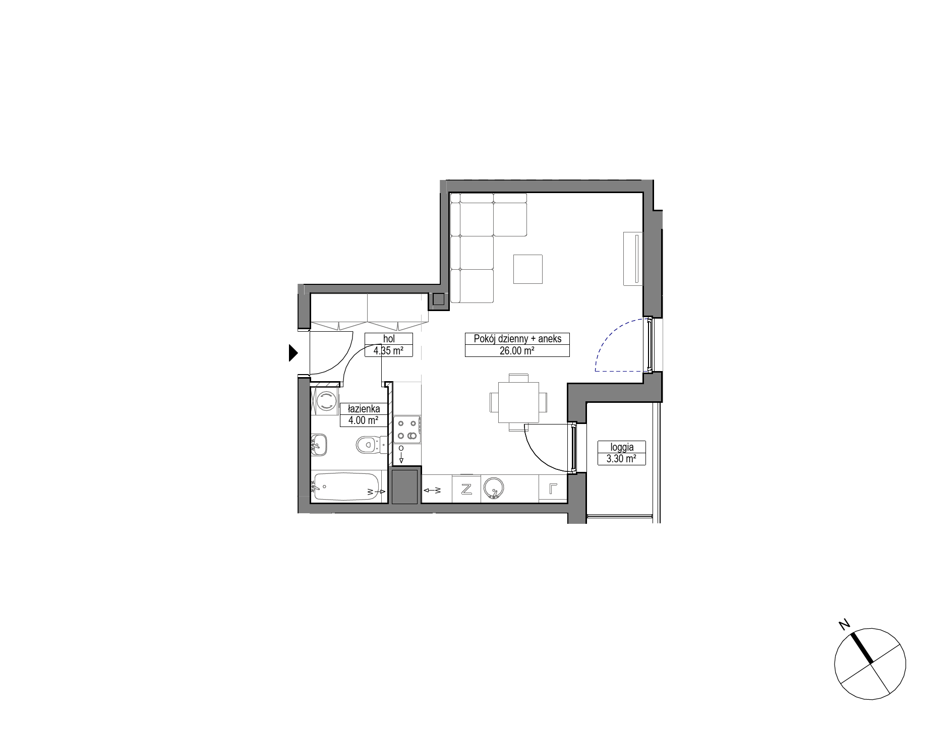 Plan 1 pok. 34m²