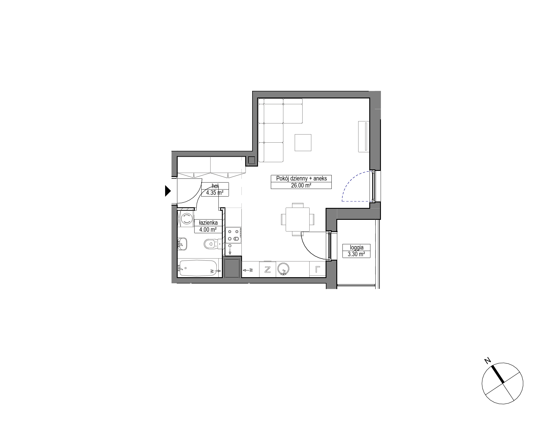 Plan 1 pok. 34m²