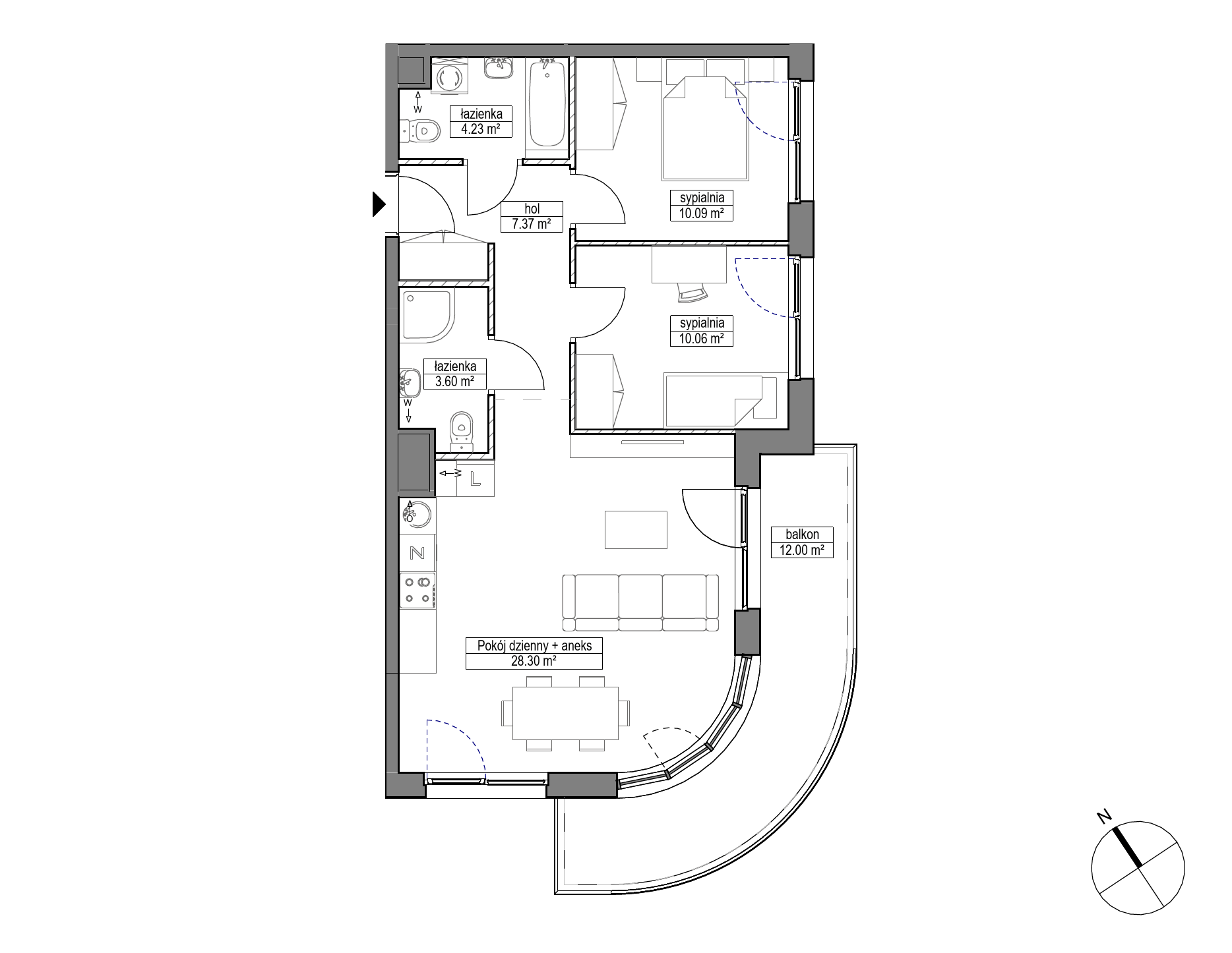 Plan 3 pok. 64m²