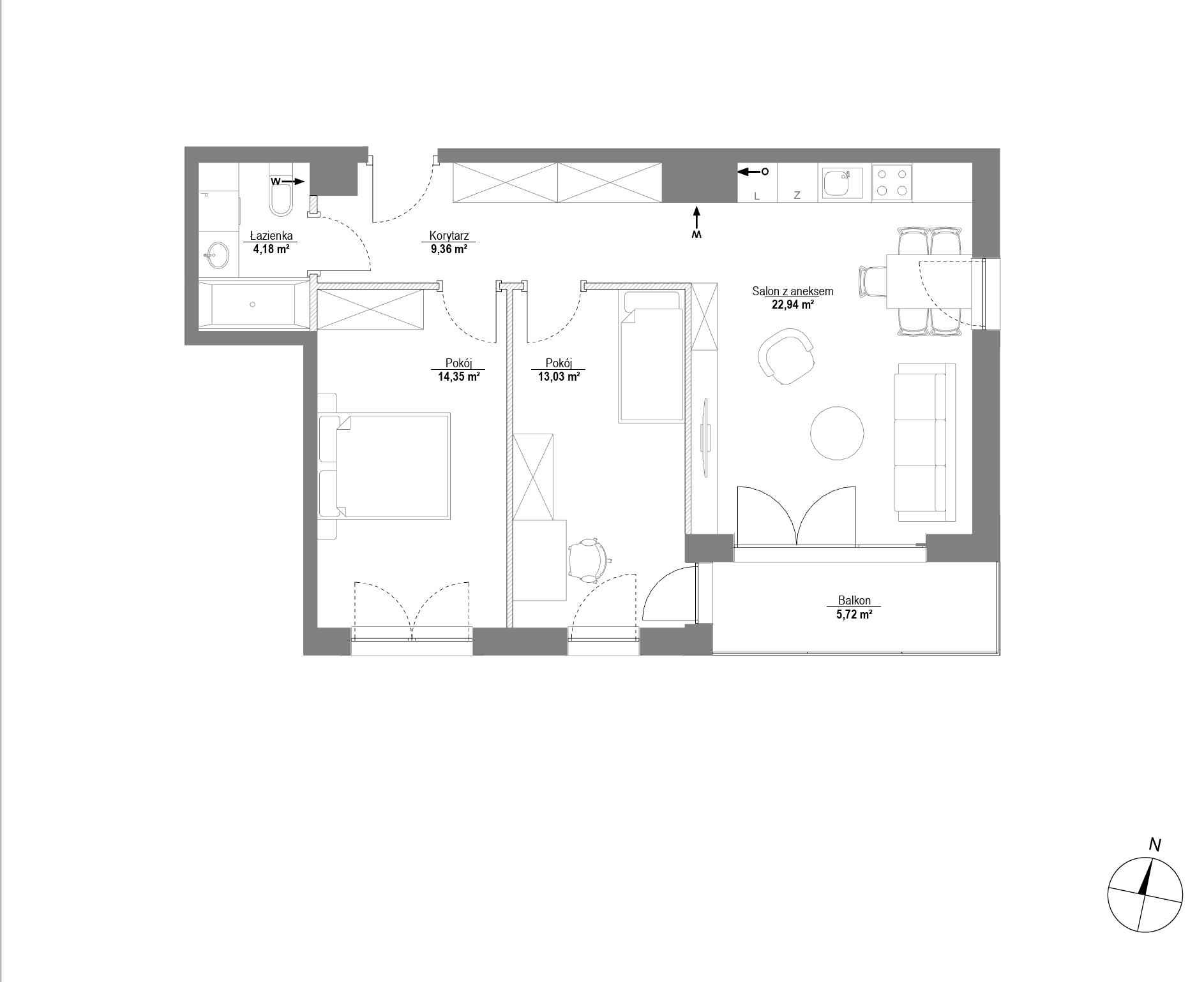 Plan 3 pok. 64m²