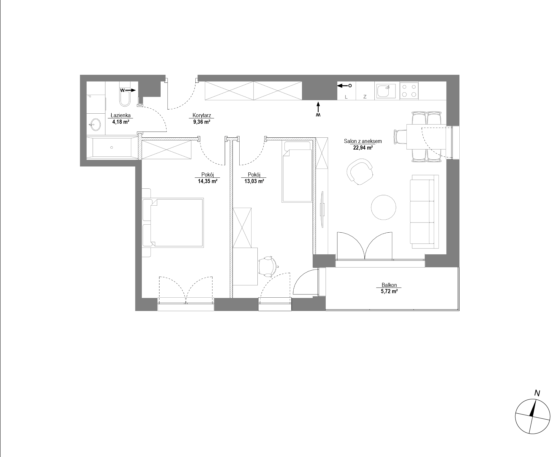 Plan 3 pok. 64m²