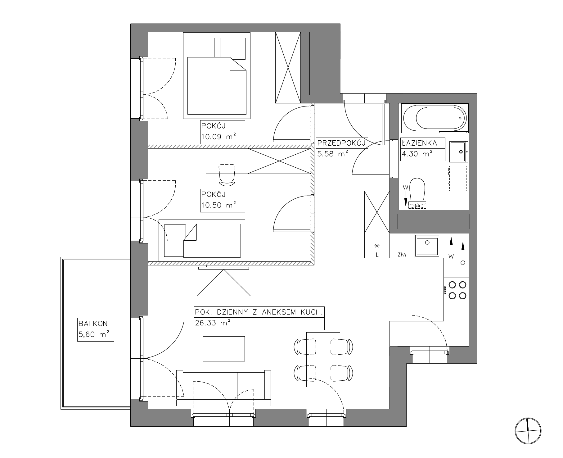 Plan 3 pok. 57m²